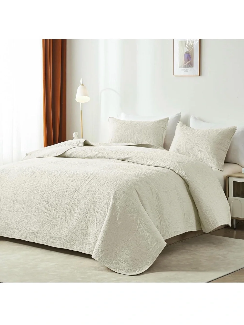 New Open Bag Full/Queen akkialla Quilt Set,Cream Lightweight Bedspread